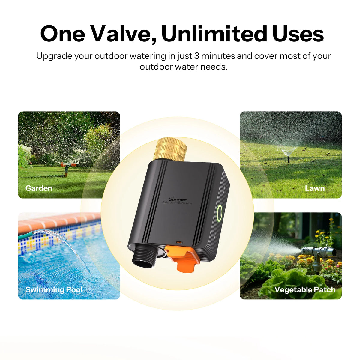 SONOFF Hydro ONE Zigbee Smart Water Valve – Flow Meter, Brass Inlet, Irrigation Schedules, Apple Home via Matter Bridge (Hub Required)