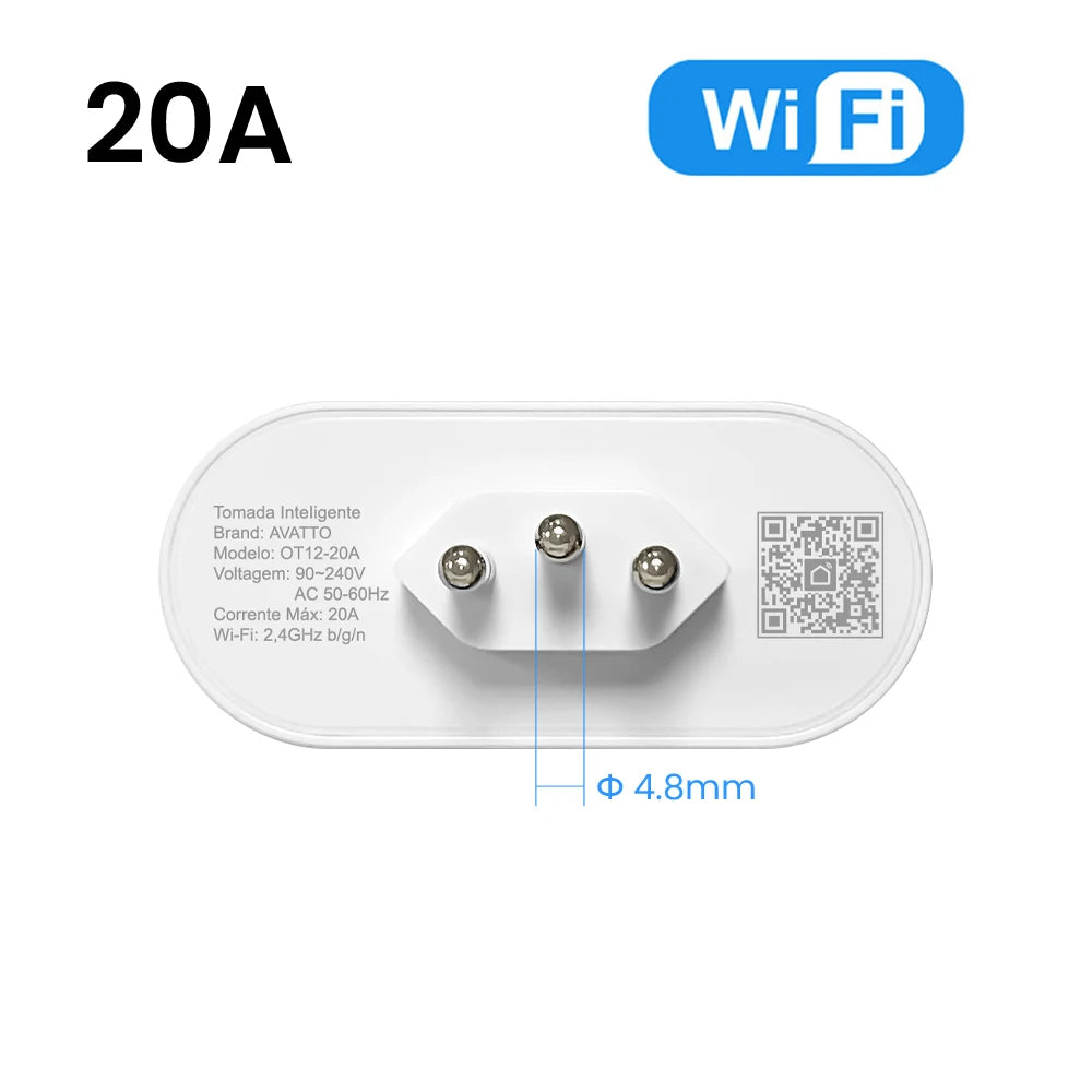 AVATTO Tuya WiFi Smart Plug Brazil – 16A/20A Smart Life Remote Socket (OT10)