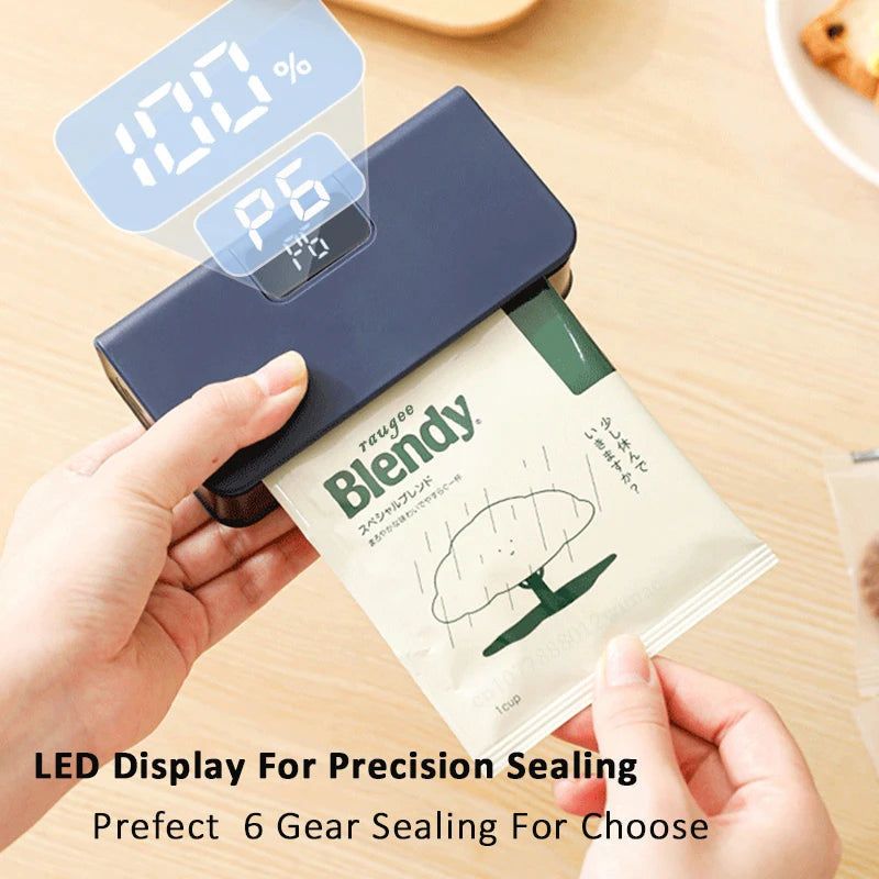 Cooskr 2-in-1 Rechargeable Mini Bag Heat Sealer & Cutter – LED Display 6 Modes Magnetic Portable Food Bag Sealer