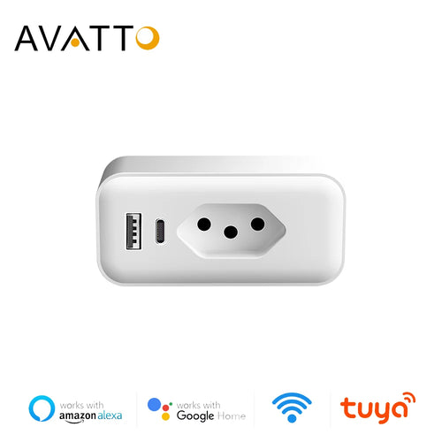 AVATTO Tuya WiFi Smart Plug Brazil – 20A Power Monitor + USB-C Fast Charging