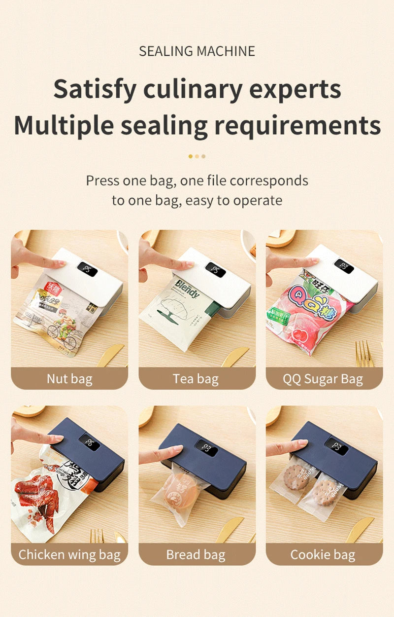 Cooskr 2-in-1 Rechargeable Mini Bag Heat Sealer & Cutter – LED Display 6 Modes Magnetic Portable Food Bag Sealer