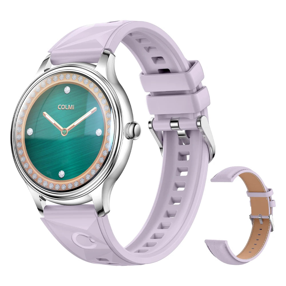 COLMI L28 Air ultra-thin smartwatch showing 1.32″ AMOLED display with dual strap options
