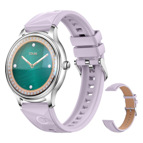 COLMI L28 Air ultra-thin smartwatch showing 1.32″ AMOLED display with dual strap options
