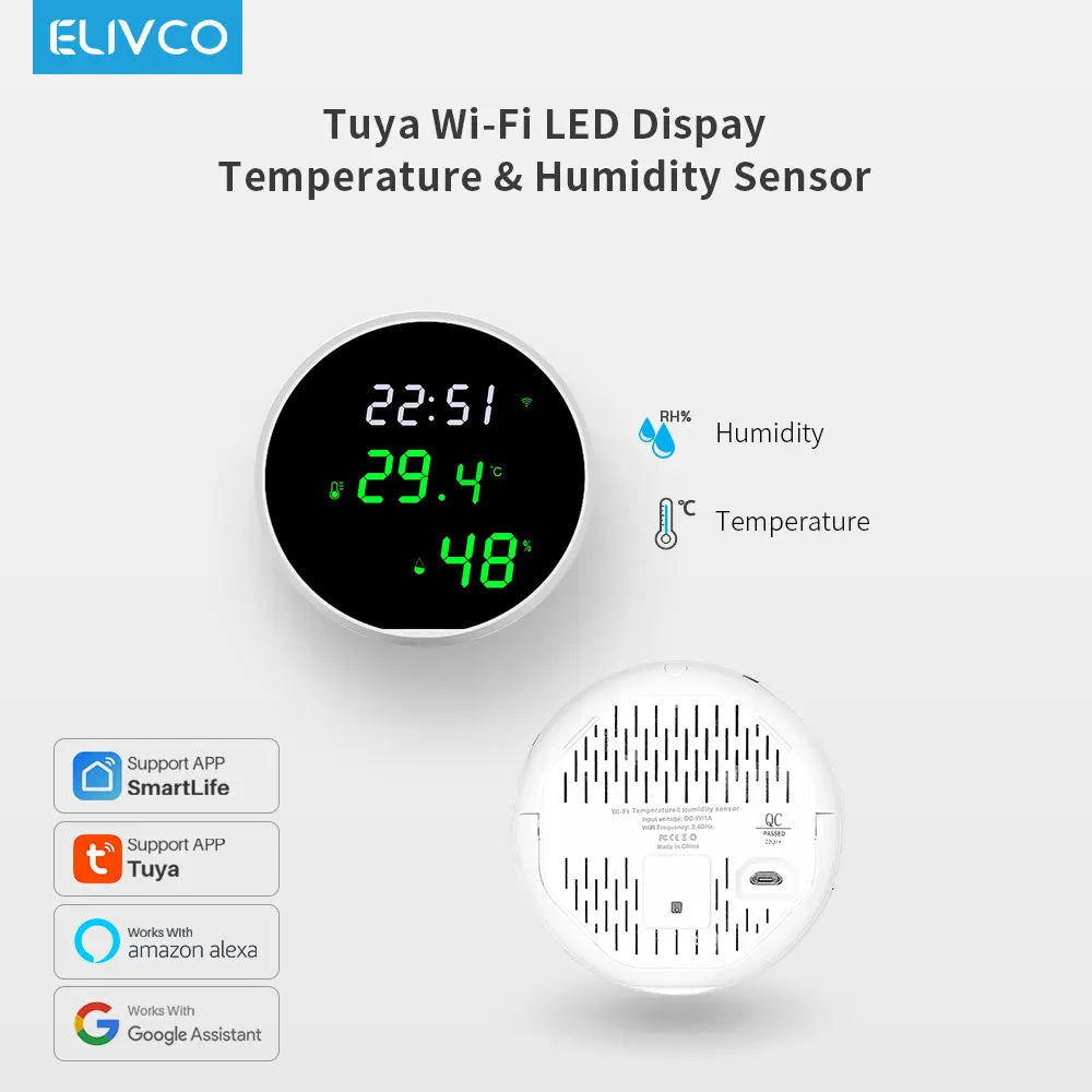 Temperature Humidity Sensor WiFi, With LCD Display Backlight