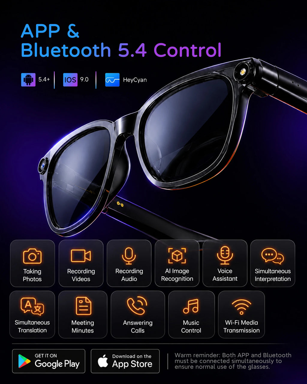 AMOVAN M02S AI Smart Glasses – 8MP 4K Camera, Real-Time Translation, Voice Assistant & Bluetooth Music