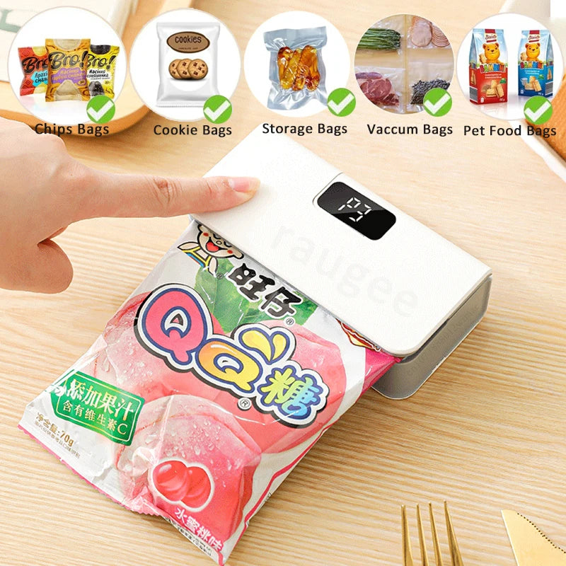 Cooskr 2-in-1 Rechargeable Mini Bag Heat Sealer & Cutter – LED Display 6 Modes Magnetic Portable Food Bag Sealer