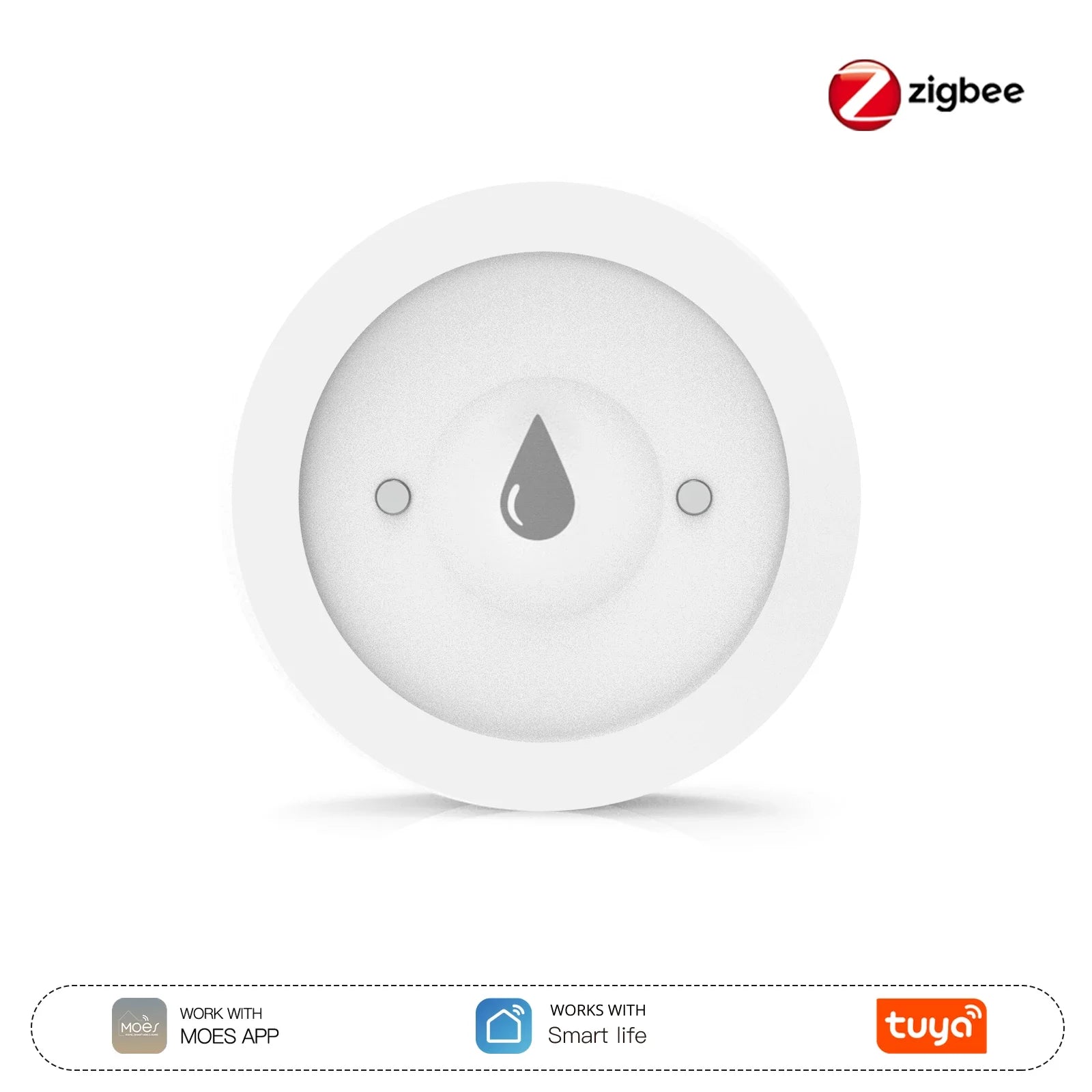 MOES Tuya ZigBee 3.0 smart water leak sensor IP66 immersion flood detector with Smart Life app alerts
