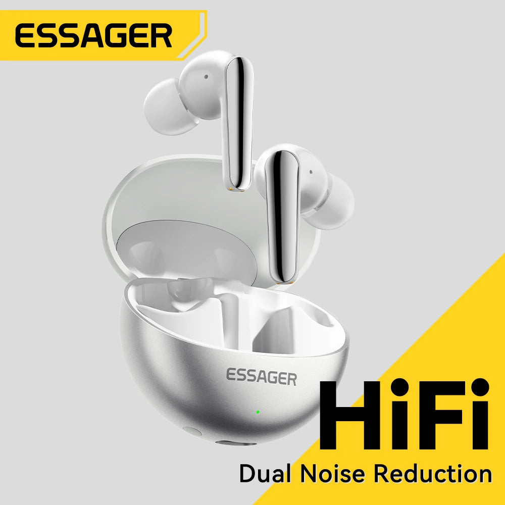 Wireless Earbuds, From Essager, Version ES-06, Supports Bluetooth 5.3, Playtime up to 20 Hours, Supports Dual Noise Cancellation, Color White