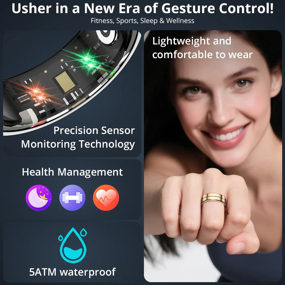 COLMI R07 Smart Ring with Charging Case (5ATM, HR & SpO₂), Silver