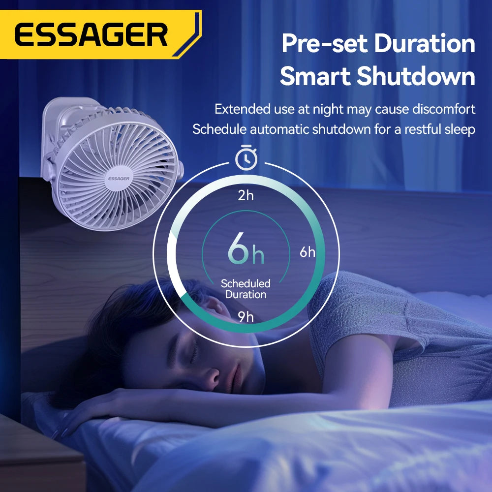 Portable Fan Mini , From Essager, With Clip, Battery capacity 4800mAh Rechargeable