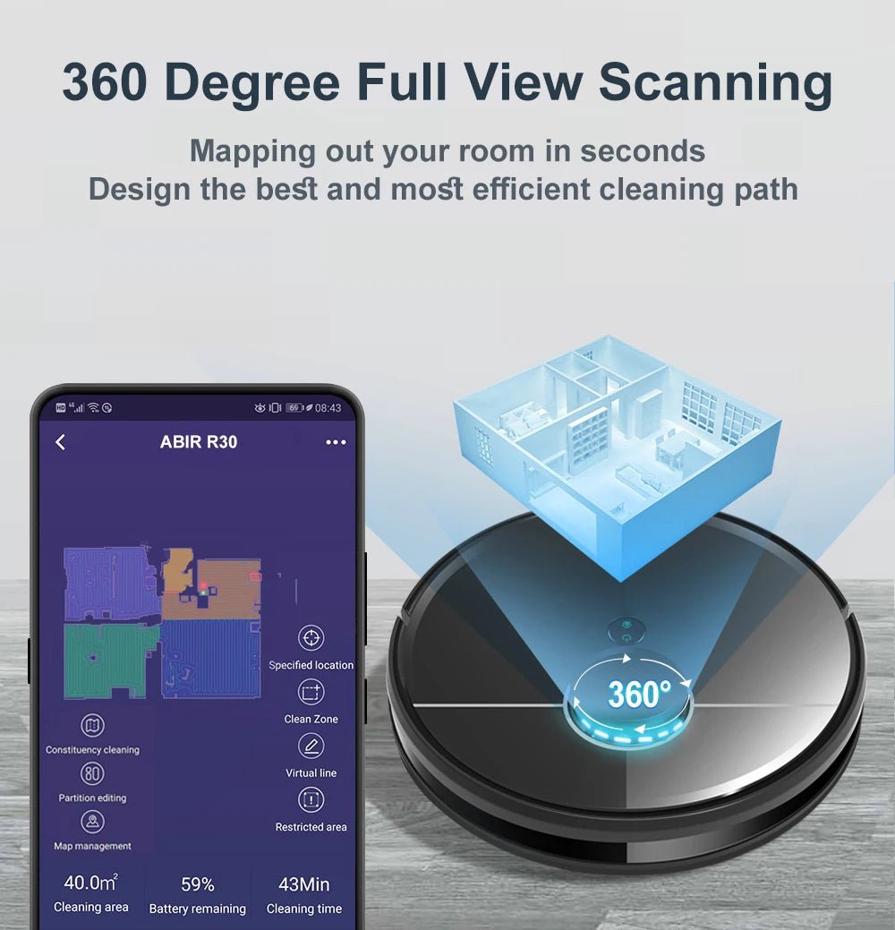 ABIR R30 Self - Emptying Robot Vacuum Cleaner with Dual Laser Navigation - Revel Smart