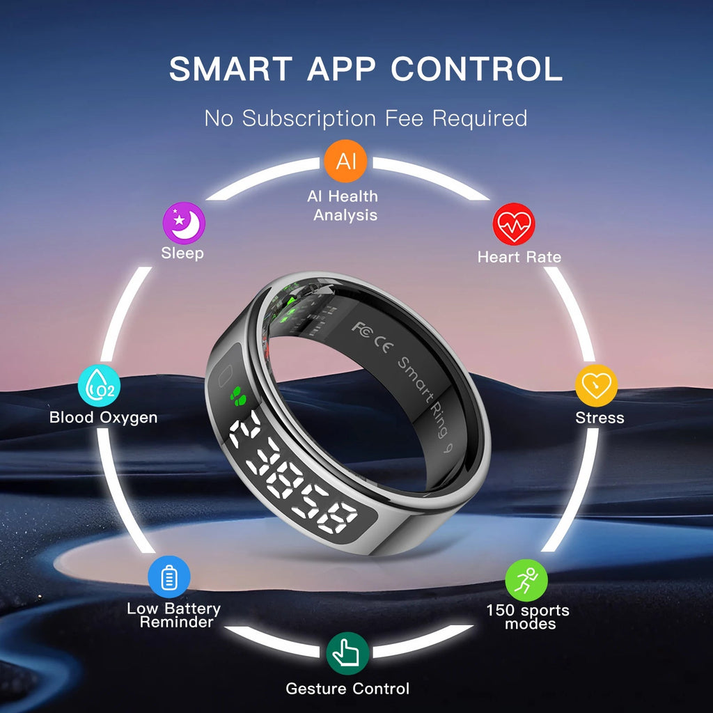 AMOVAN AMR11 Smart Ring with Display Screen – Tasbih Zikr Counter, Heart Rate, SpO2 & Sleep Tracker for iOS Android - Revel Smart