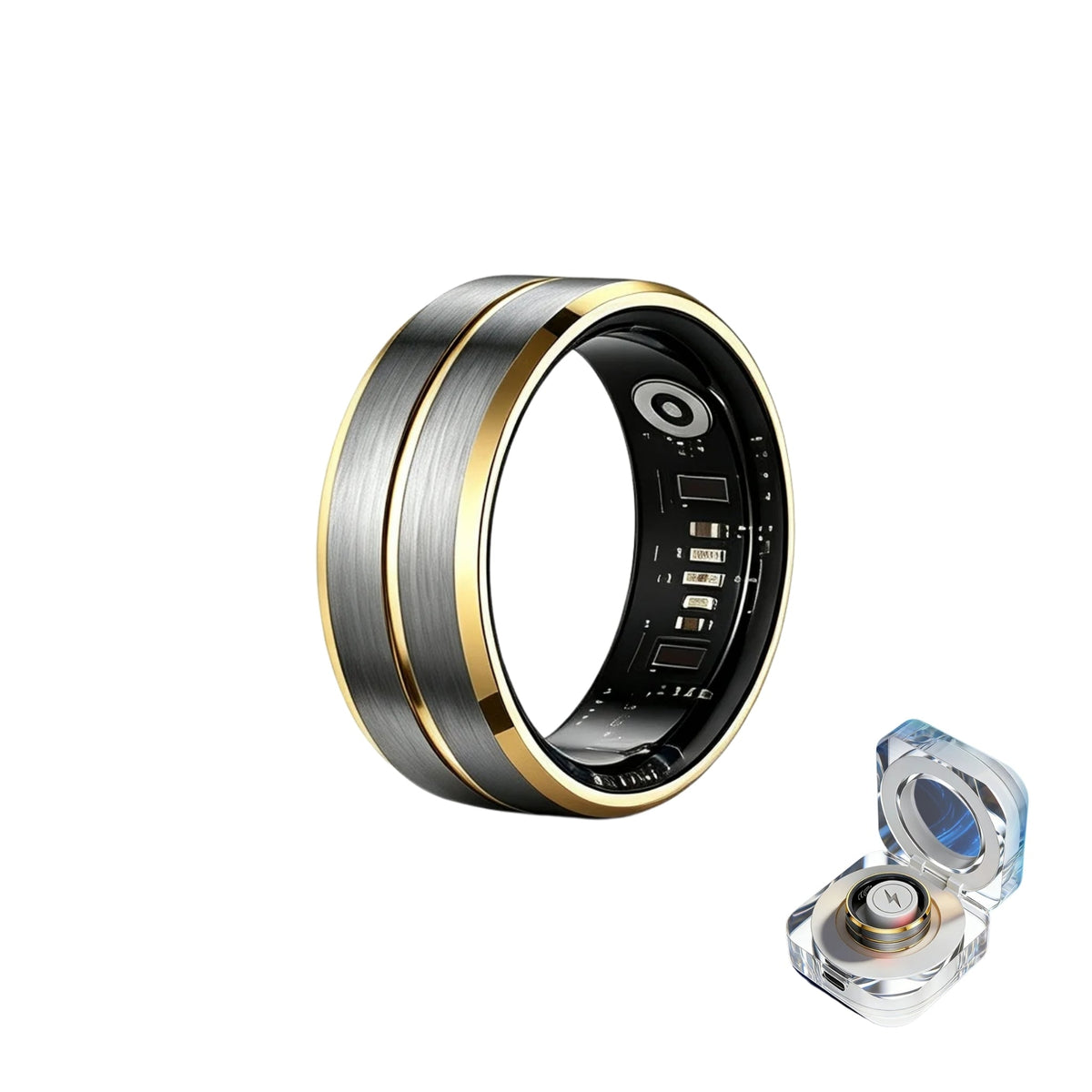 AMOVAN SR08 tungsten steel smart ring with magnetic charging case for sleep, heart rate, HRV and fitness tracking