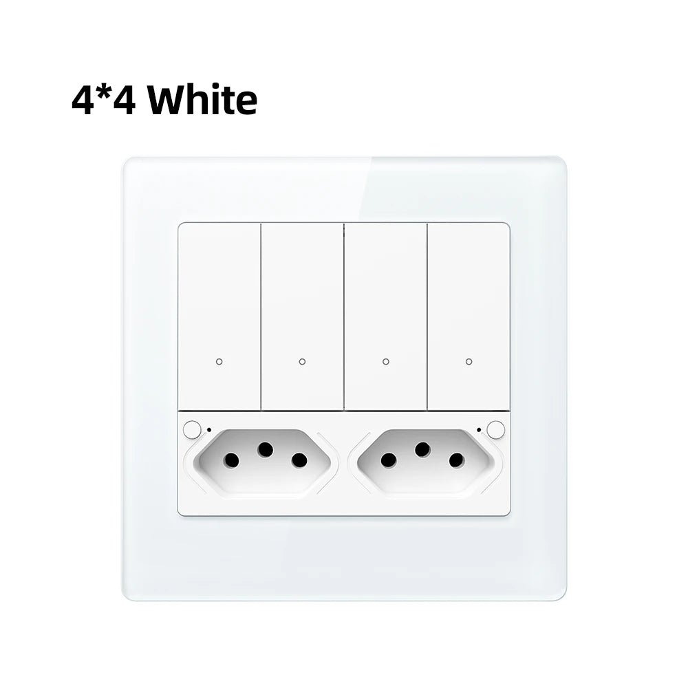AVATTO Tuya WiFi 4x4 Switch & Socket Brazil – 4 Button Wall Panel, 16A Smart Control - Revel Smart