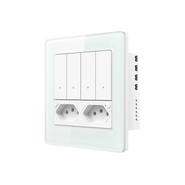 AVATTO Tuya WiFi 4x4 Switch & Socket Brazil – 4 Button Wall Panel, 16A Smart Control - Revel Smart