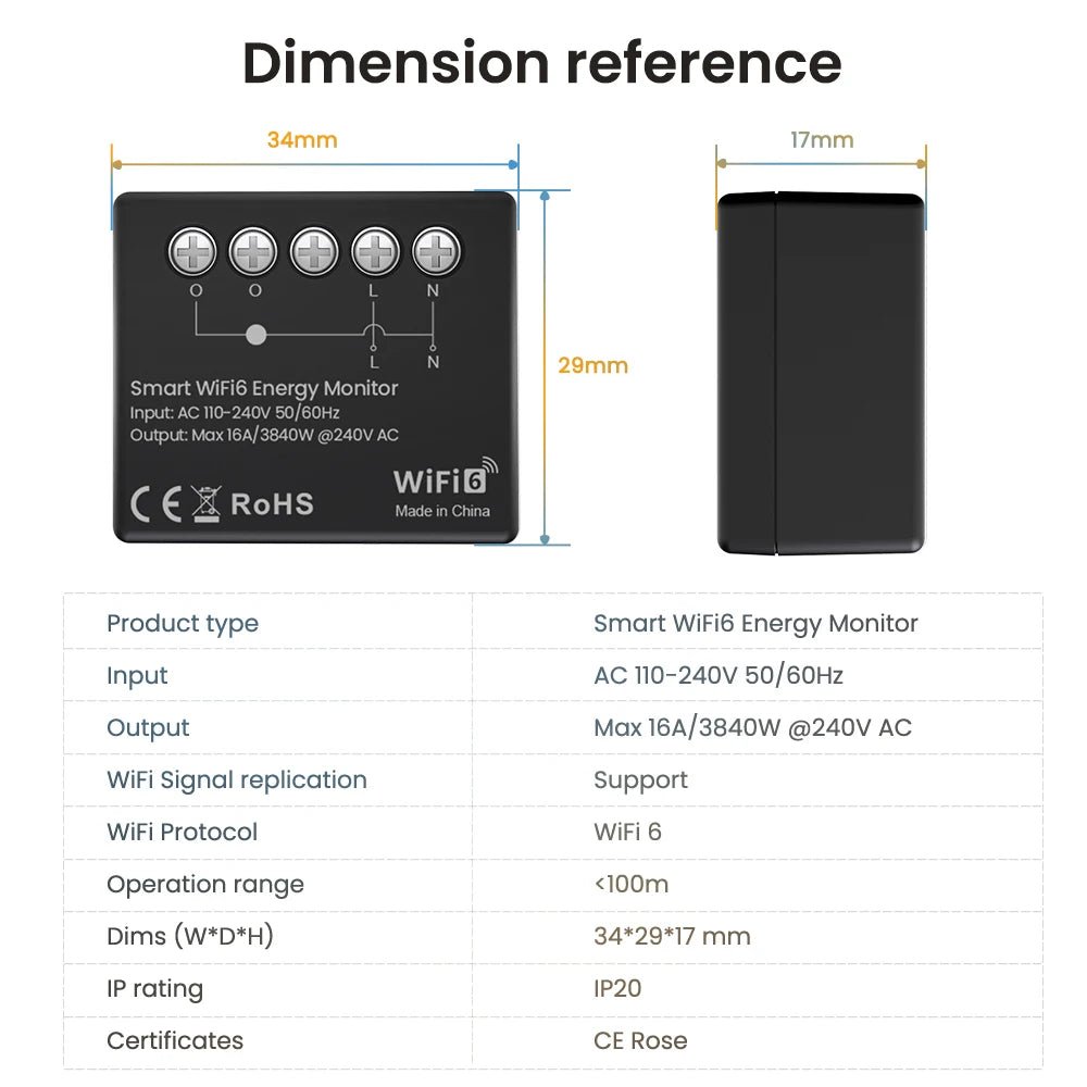 AVATTO Tuya WiFi 6 Smart Energy Meter Module – Power Monitoring & Data Export (WPM20) - Revel Smart