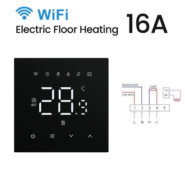 AVATTO Tuya WiFi Heating Thermostat 220V for Floor & Water Heating, Black - Revel Smart