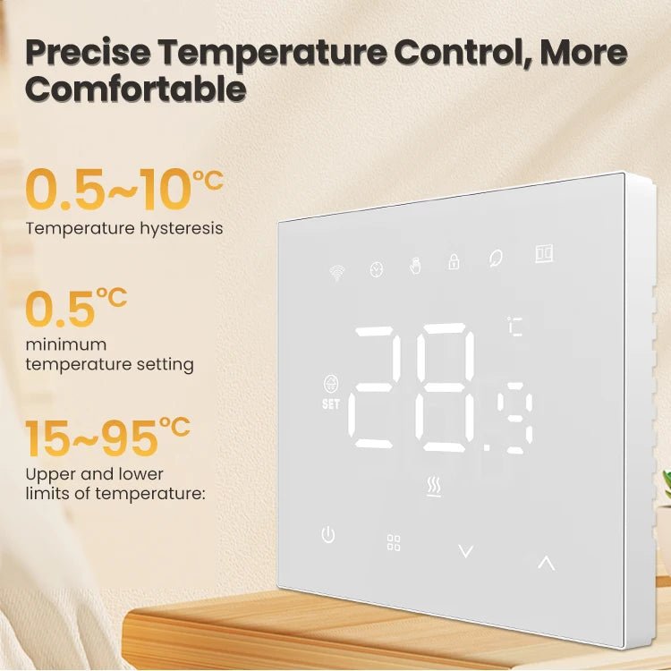 AVATTO Tuya WiFi Heating Thermostat 220V for Floor & Water Heating, White - Revel Smart