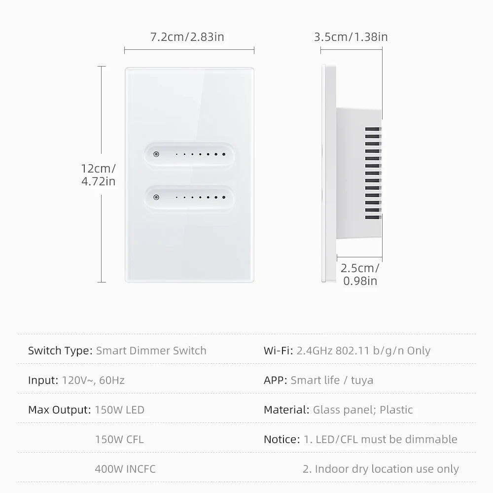 AVATTO Tuya WiFi Smart Dimmer Switch – Touch Glass Panel, Alexa/Google, 1 Gang - Revel Smart
