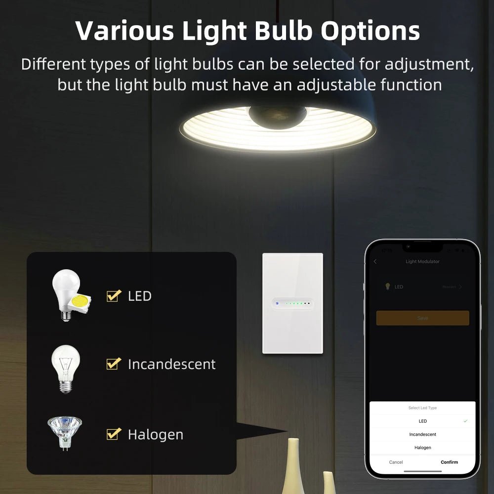 AVATTO Tuya WiFi Smart Dimmer Switch – Touch Glass Panel, Alexa/Google, 2 Gang - Revel Smart
