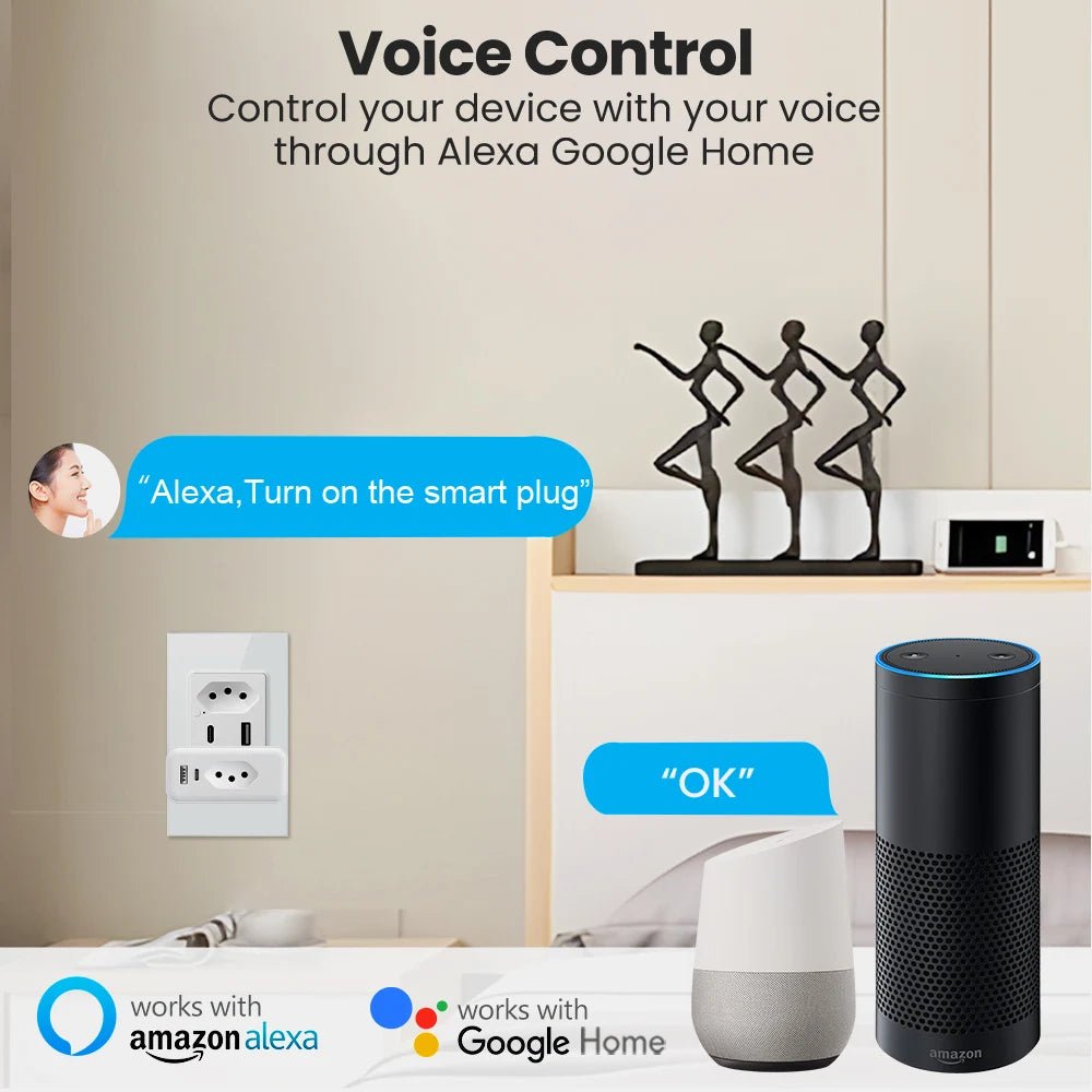 AVATTO Tuya WiFi Smart Plug Brazil – 20A Power Monitor + USB - C Fast Charging - Revel Smart