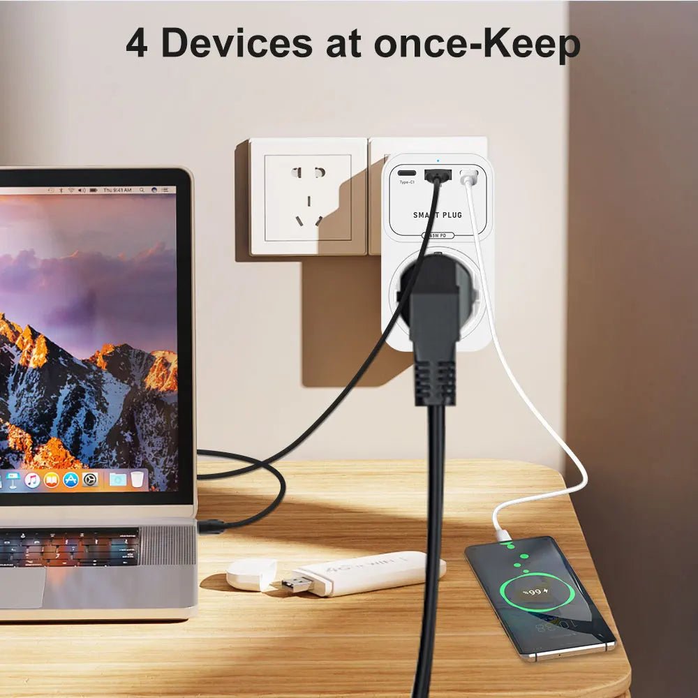 AVATTO Tuya WiFi Smart Socket – 65W GaN USB - C/USB - A PD Fast Charger (EU) - Revel Smart
