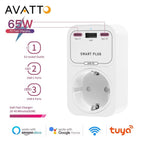 AVATTO Tuya WiFi Smart Socket – 65W GaN USB - C/USB - A PD Fast Charger (EU) - Revel Smart