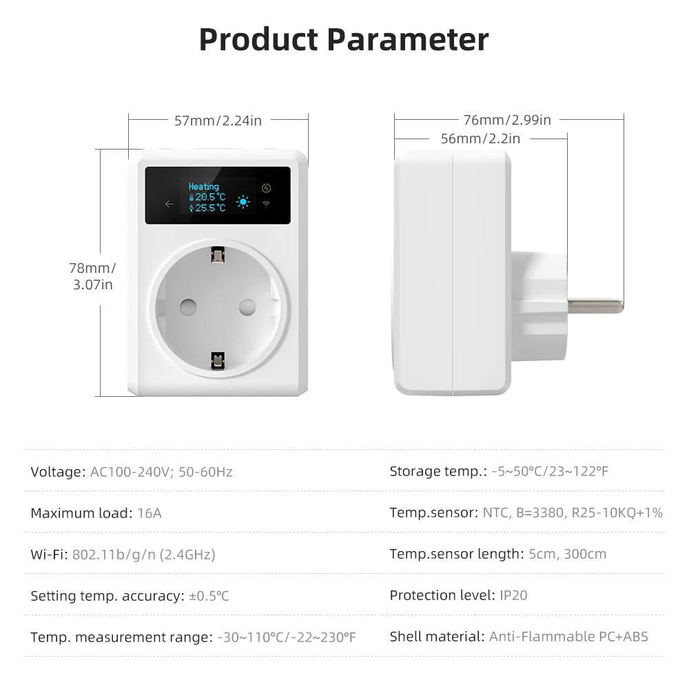AVATTO Tuya WiFi Thermostat Socket 16A – Heating/Cooling Controller with NTC Sensor - Revel Smart