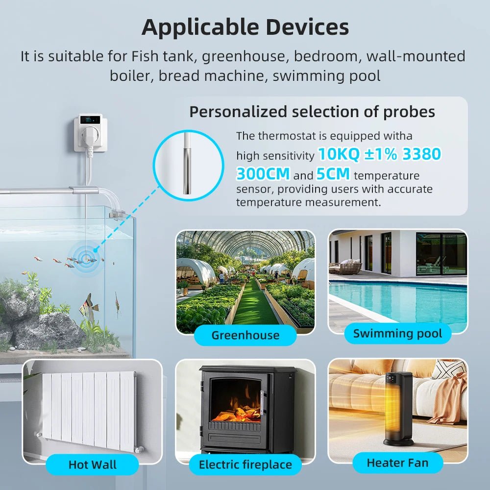 AVATTO Tuya WiFi Thermostat Socket 16A – Heating/Cooling Controller with NTC Sensor - Revel Smart
