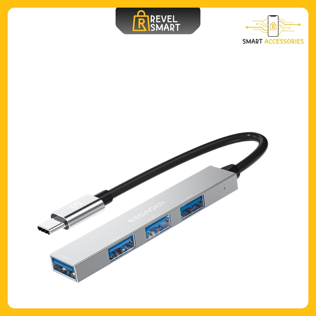 USB Hub Type-C, From Essager, 4 in 1, Color Sliver