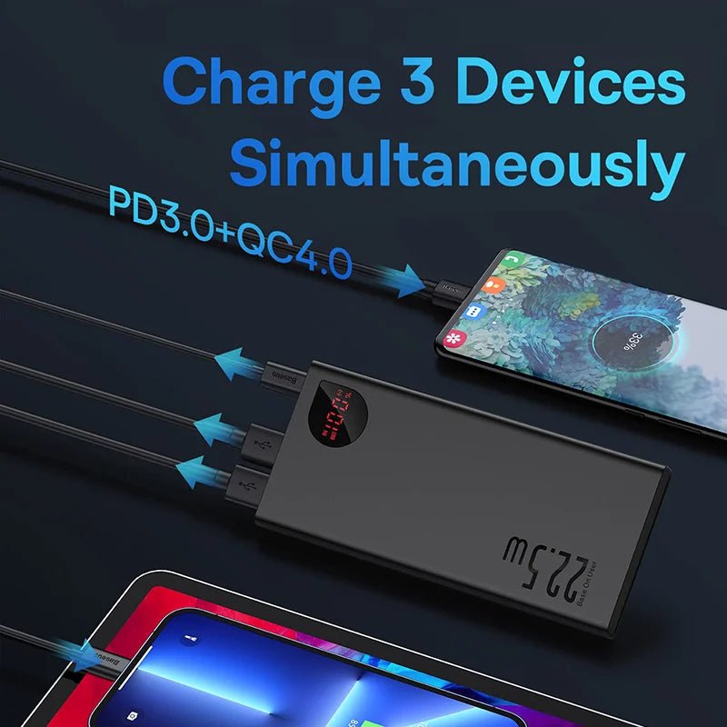 Baseus 10000mAh 22.5W Quick Charge Power Bank with LED Digital Display – Metal Shell, USB & Type - C Ports - Revel Smart