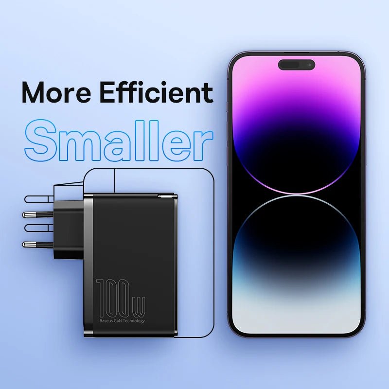 Baseus 100W GaN 4 - Port Fast Charger – USB - C & USB - A Power Adapter for Laptops, Tablets, and SmartphonesGaN Fast Charger / Multi - Port Travel Power Adapter - Revel Smart