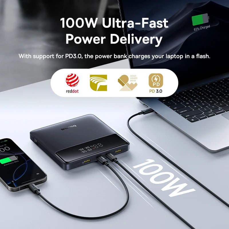 Baseus 100W Slim Power Bank 20000mAh – Ultra - Thin Fast Charging Portable Battery with Digital Display - Revel Smart