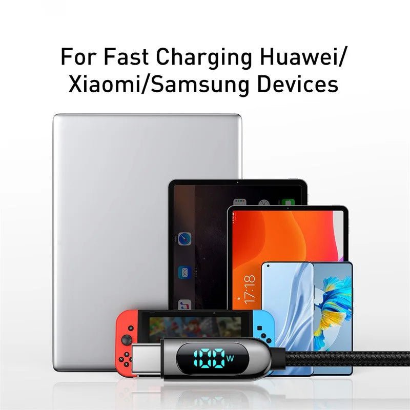 Baseus 100W USB - C to USB - C Display Fast Charging Cable with Power Monitor – E - Marker Chip, 5A Current, Zinc Alloy - Revel Smart