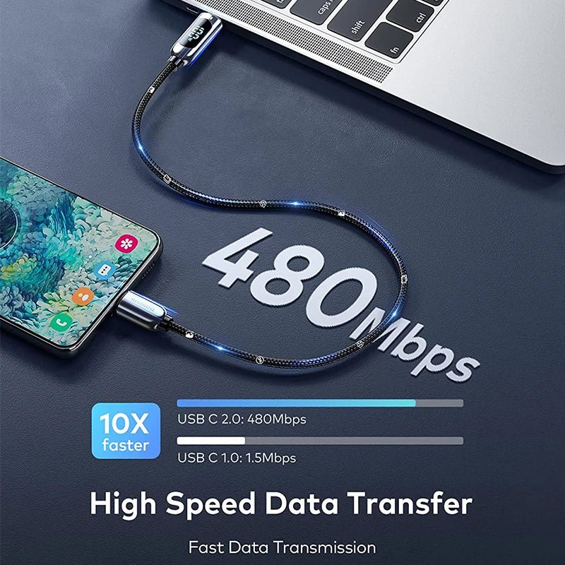 Baseus 100W USB - C to USB - C Display Fast Charging Cable with Power Monitor – E - Marker Chip, 5A Current, Zinc Alloy - Revel Smart