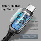 Baseus 100W USB - C to USB - C Display Fast Charging Cable with Power Monitor – E - Marker Chip, 5A Current, Zinc Alloy - Revel Smart