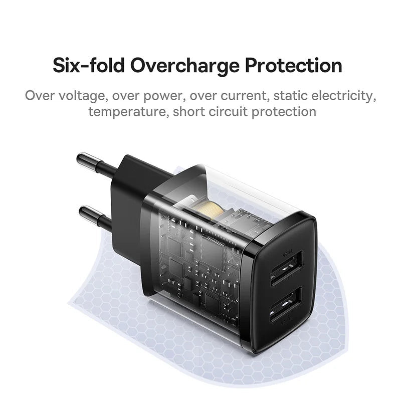 Baseus 10.5W USB Travel Charger – Dual Port Compact Wall Adapter - Revel Smart
