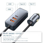 Baseus 120W 4 - Port Car Charger with 1.5m Extension Cord – Dual USB + Dual USB - C Fast Charging Adapter for 12V/24V Vehicles - Revel Smart