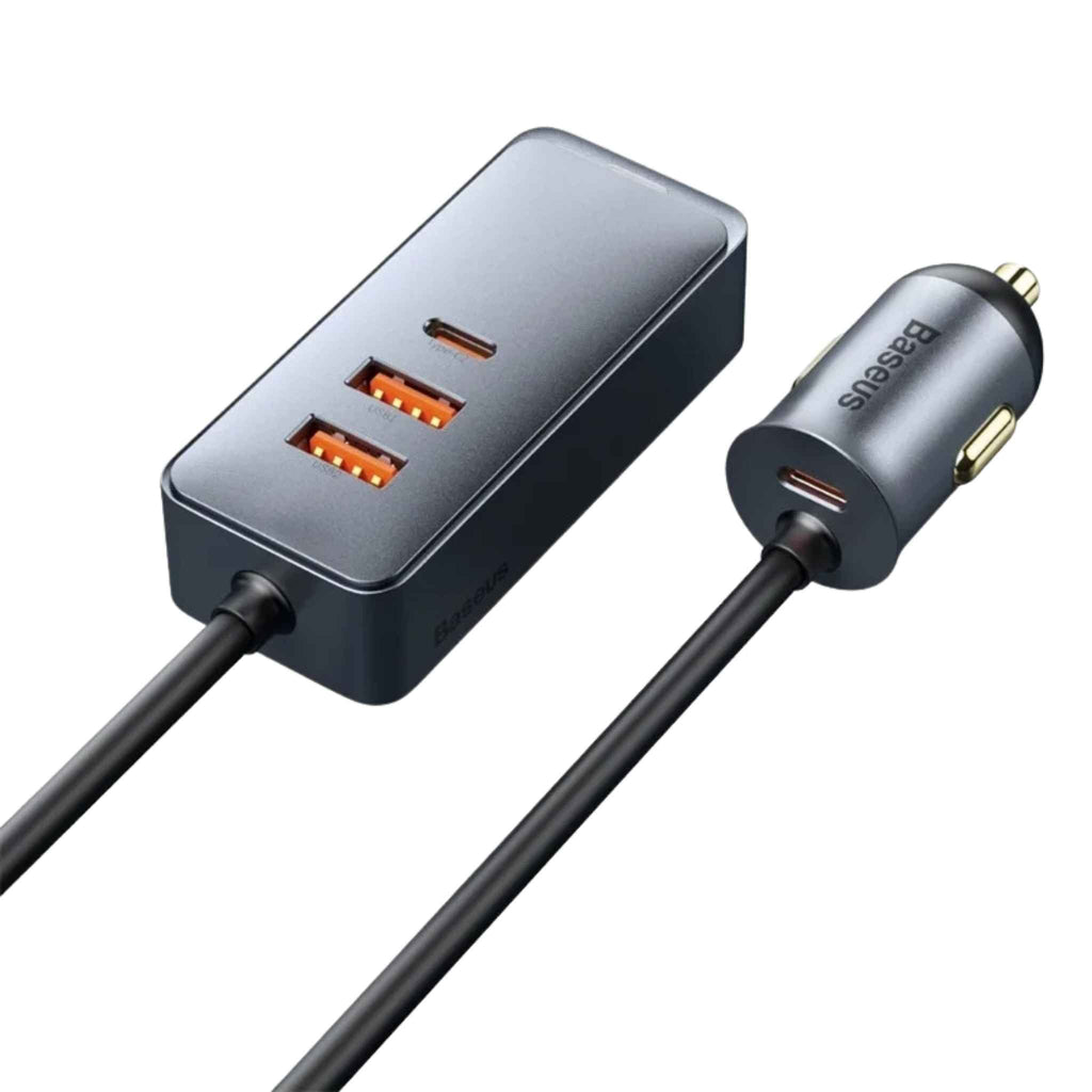 Baseus 120W 4 - Port Car Charger with 1.5m Extension Cord – Dual USB + Dual USB - C Fast Charging Adapter for 12V/24V Vehicles - Revel Smart