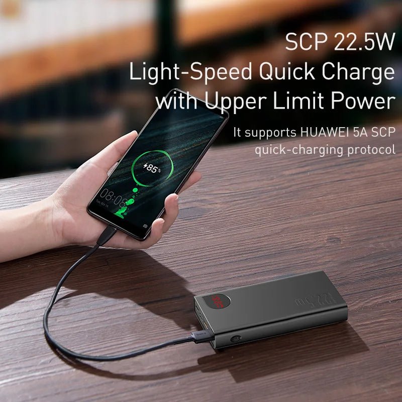 Baseus 20000mAh 22.5W Fast Charging Power Bank with Digital Display – USB - A & Type - C Dual Output - Revel Smart