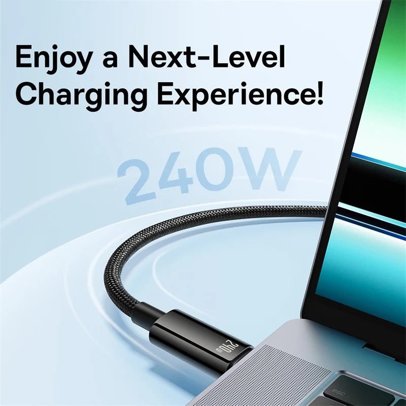 Baseus 240W USB - C to USB - C Fast Charging Cable – E - Marker Chip, PD 3.1, Zinc Alloy, Nylon BraidedUSB - C to USB - C Charging & Data Cable, 3m - Revel Smart
