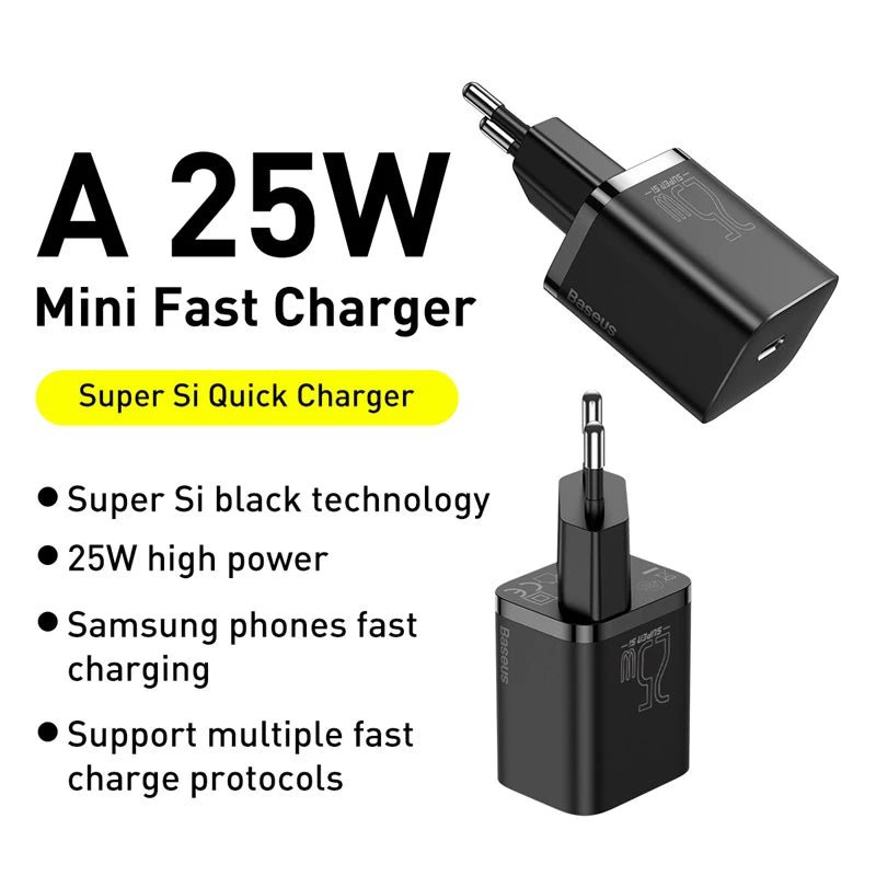 Baseus 25W Type - C Fast Charger with PD & QC3.0 Support + 1M USB - C to USB - C Cable - Revel Smart