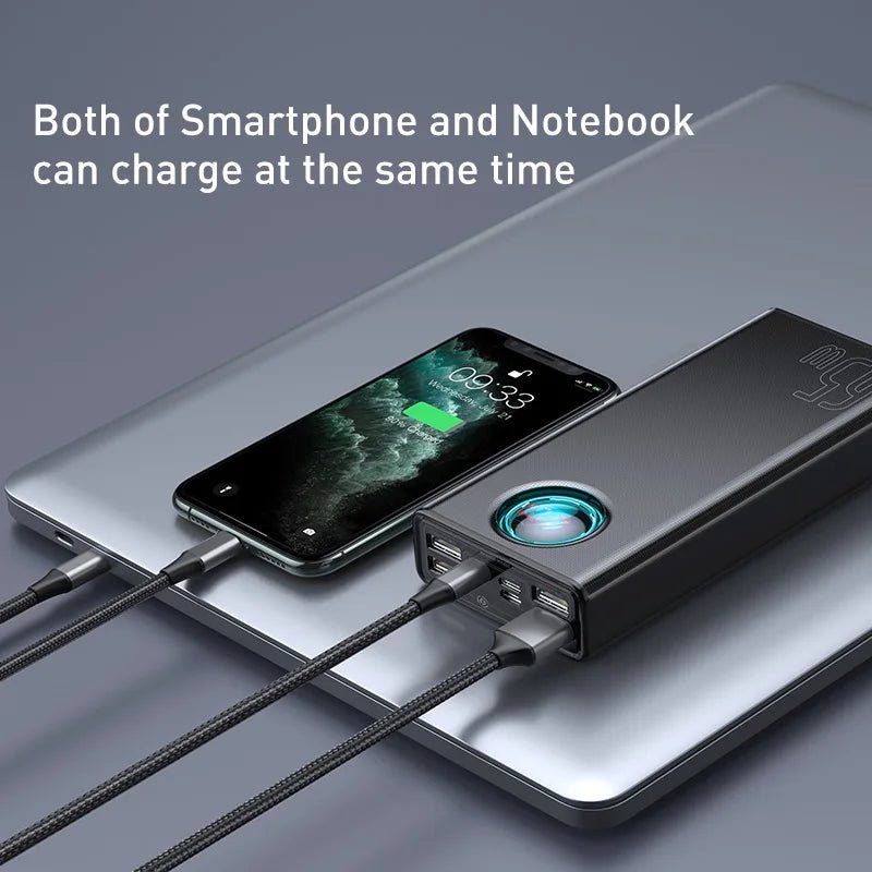 Baseus 30000mAh 65W USB - C Power Bank with Digital Display – Fast Charging for Laptops, Phones, and Tablets - Revel Smart