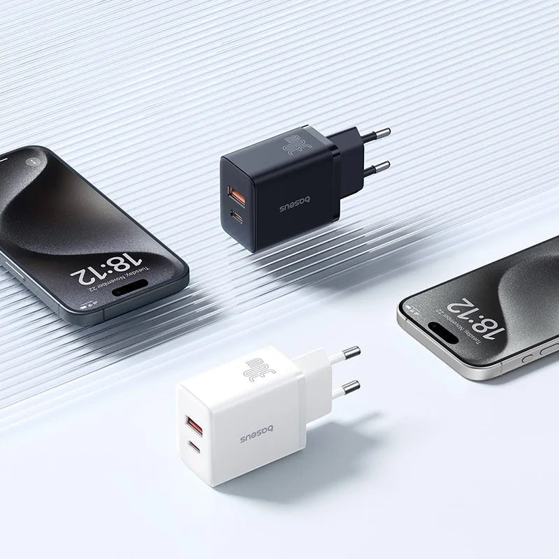 Baseus 30W Dual Port USB - C & USB Fast Charger – PD & QC Compatible Wall Adapter for iPhone, Samsung, and More - Revel Smart