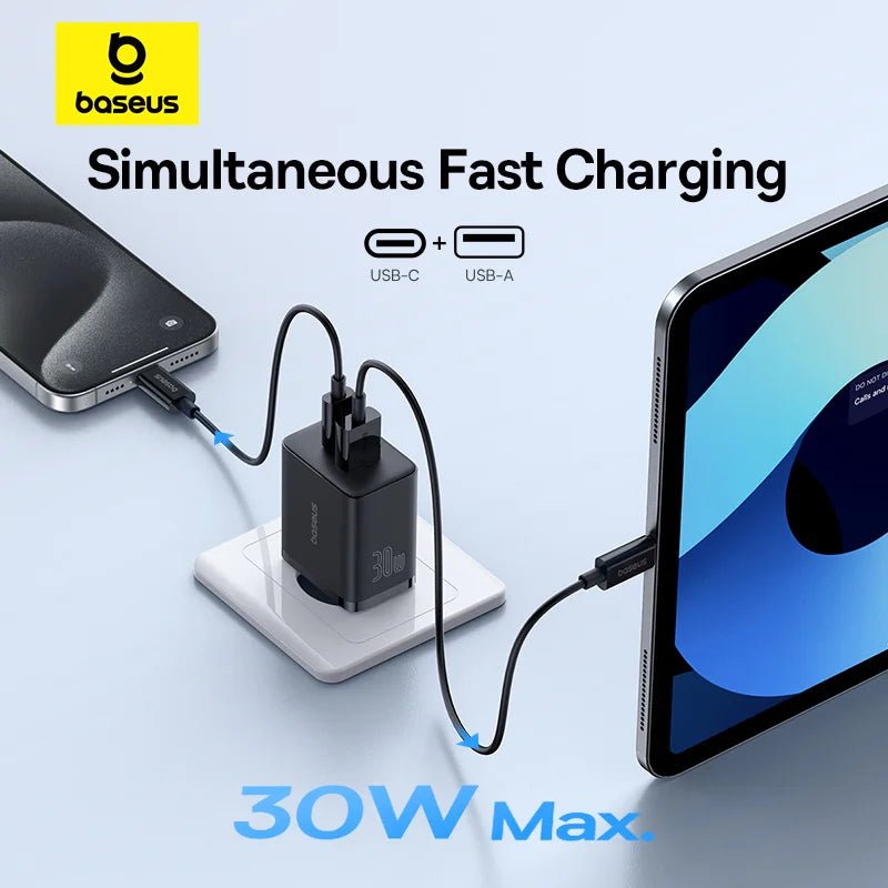 Baseus 30W Dual Port USB - C & USB Fast Charger – PD & QC Compatible Wall Adapter for iPhone, Samsung, and More - Revel Smart