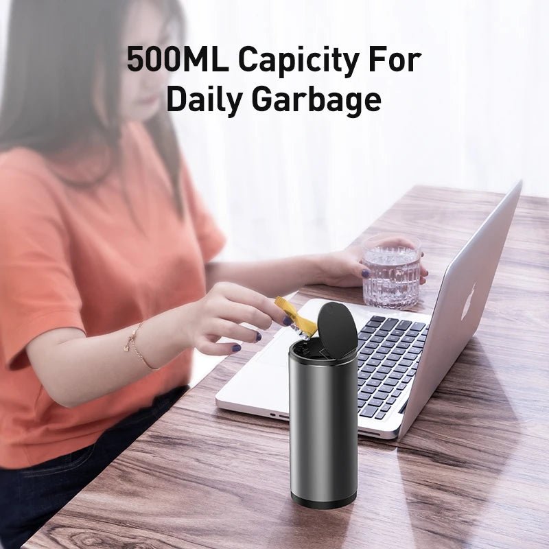 Baseus Car Trash Can with Press - to - Open Lid – 500mL Aluminum Alloy Mini Bin for Car, Office & Home - Revel Smart