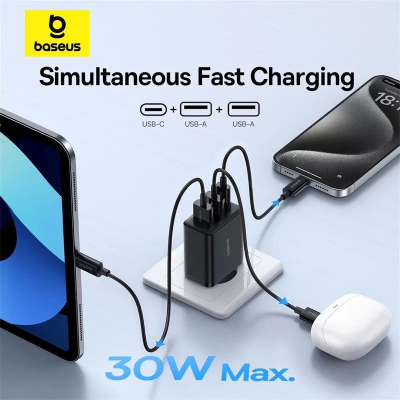 Baseus Cube Fast Charger 30W (3 - Port) - Revel Smart
