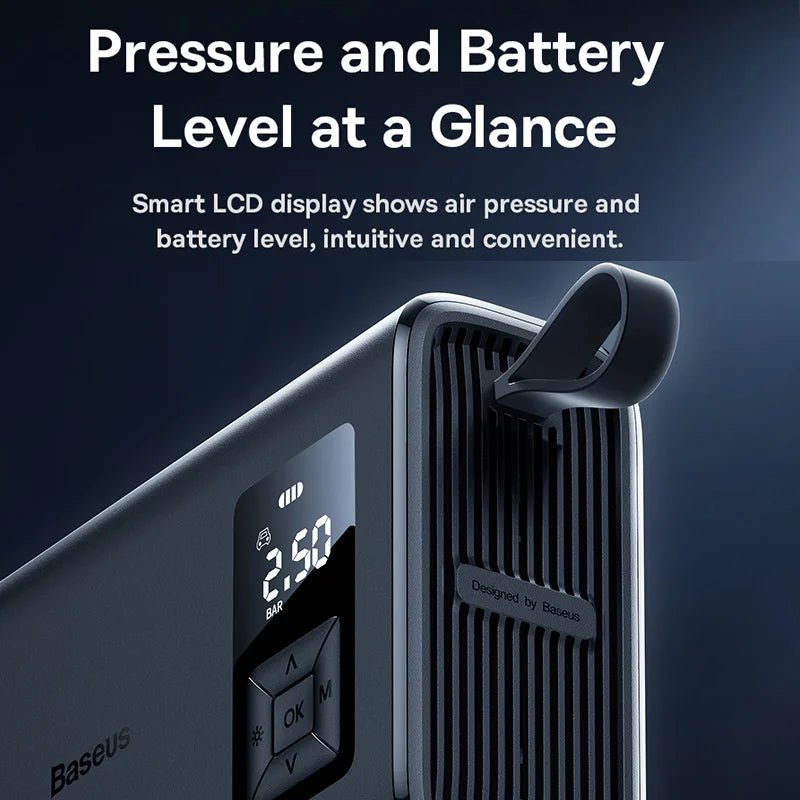 Baseus Dual Cylinder Wireless Tire Inflator – High - Speed Cordless Air Pump with LCD Display & Auto Stop - Revel Smart