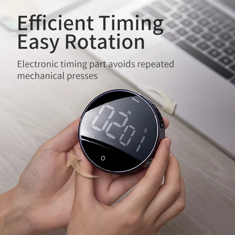 Baseus Heyo Rotation Countdown Timer – LED Digital Display with Magnetic Mount & Adjustable Sound for Cooking, Study, Work - Revel Smart
