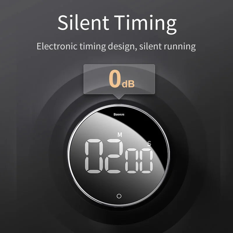 Baseus Heyo Rotation Countdown Timer – LED Digital Display with Magnetic Mount & Adjustable Sound for Cooking, Study, Work - Revel Smart